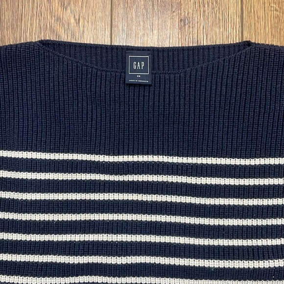 GAP Stripe Boatneck Navy Knit Sweater - Picture 2 of 5